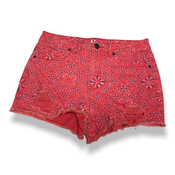 Tokyo Darling Womens Shorts Size 2 Red Bandana Print High Waisted Shorty Shortie - Picture 1 of 7